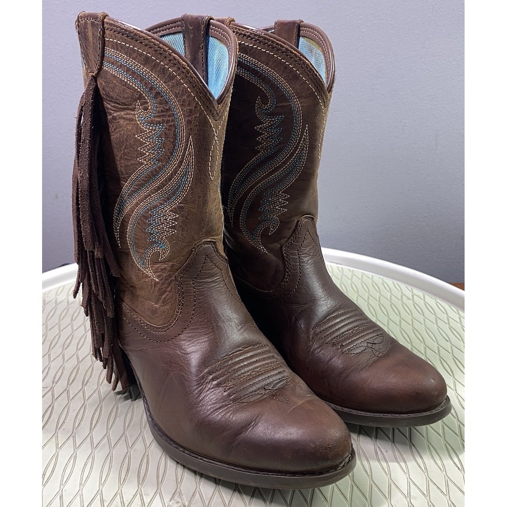 Ariat Youth Leather Western Riding Cowgirl Boots Rodeo Fringe Brown Sz.13